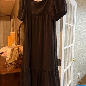 Black Puff Sleeve Tiered Maxi Dress